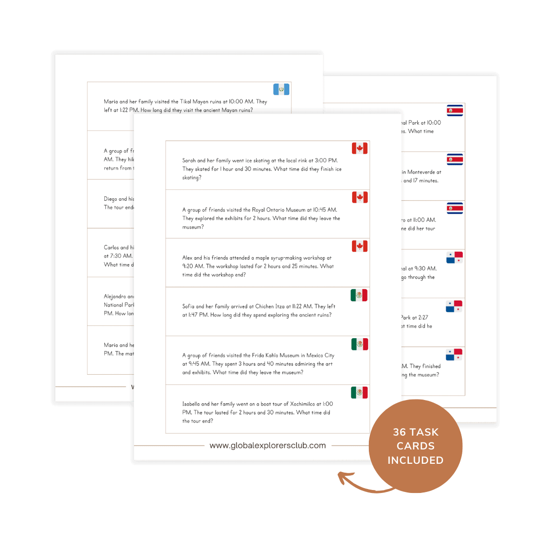 North America: Elapsed Time Task Cards - The Global Explorers Club