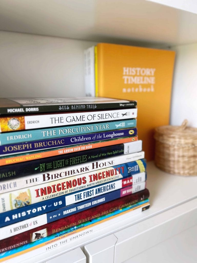 Image displaying a collection of living books for history, part of the United Stories curriculum.