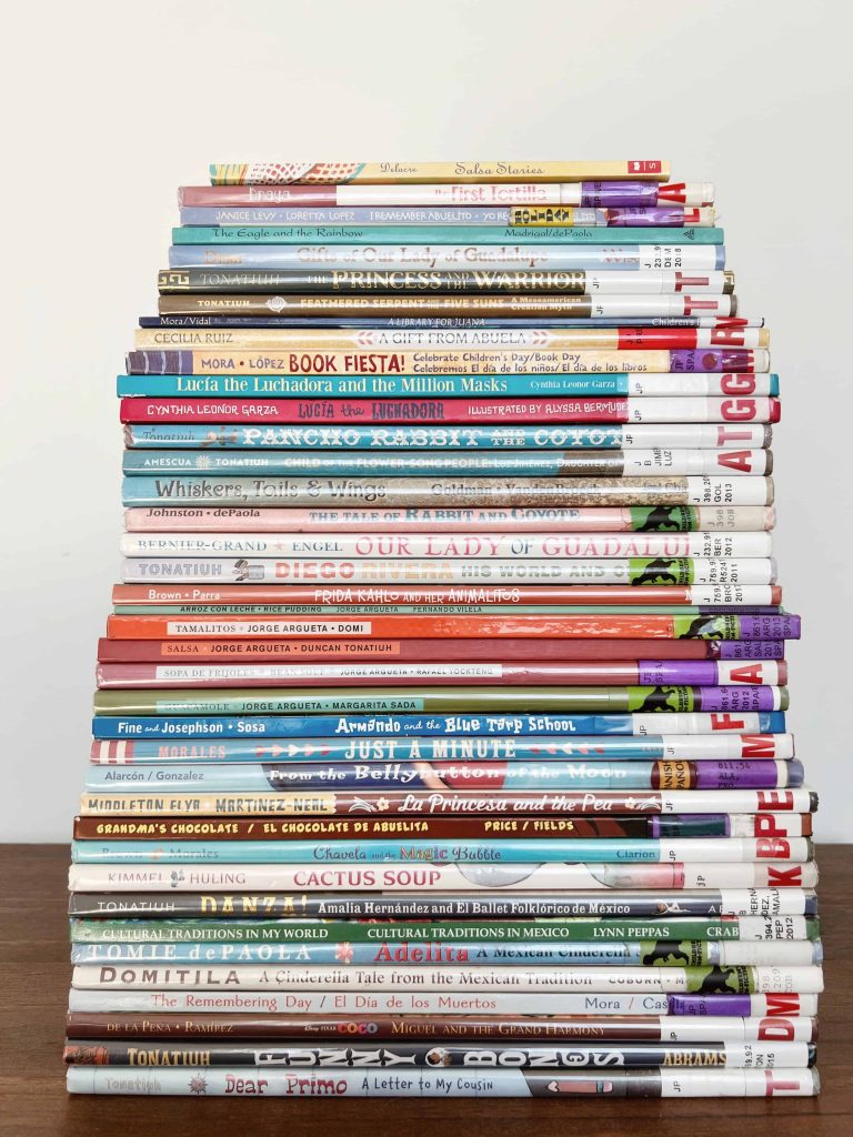 Image showing dozens of picture books about Mexico for kids used during a Mexico unit study