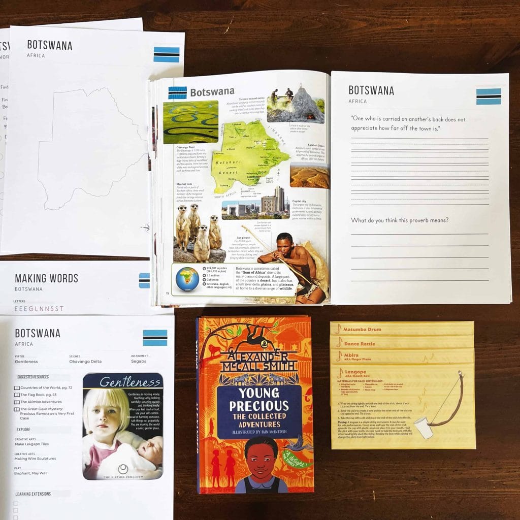 Botswana, Africa unit study books and resources from The Global Explorers Club, a secular, family-style homeschool geography curriculum.