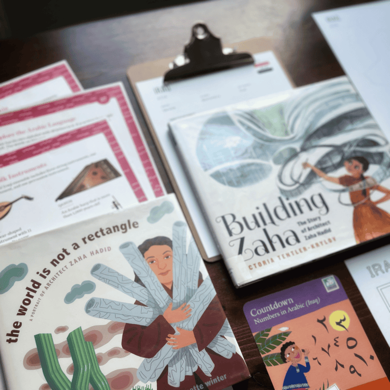 Iraq Unit Study, part of the Global Explorers Club's literature-based geography curriculum with cultural activities for kids, including The Writing Revolution resources, Circle Round folk tales, mapwork and geography, and books like The Librarian of Basra and Building Zaha: The Story of Architect Zaha Hadid