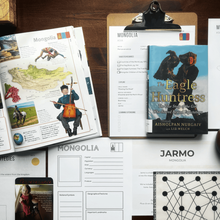Mongolia Unit Study, part of the Global Explorers Club's literature-based geography curriculum with cultural activities for kids, global games like Jarmo, The Writing Revolution resources, and more