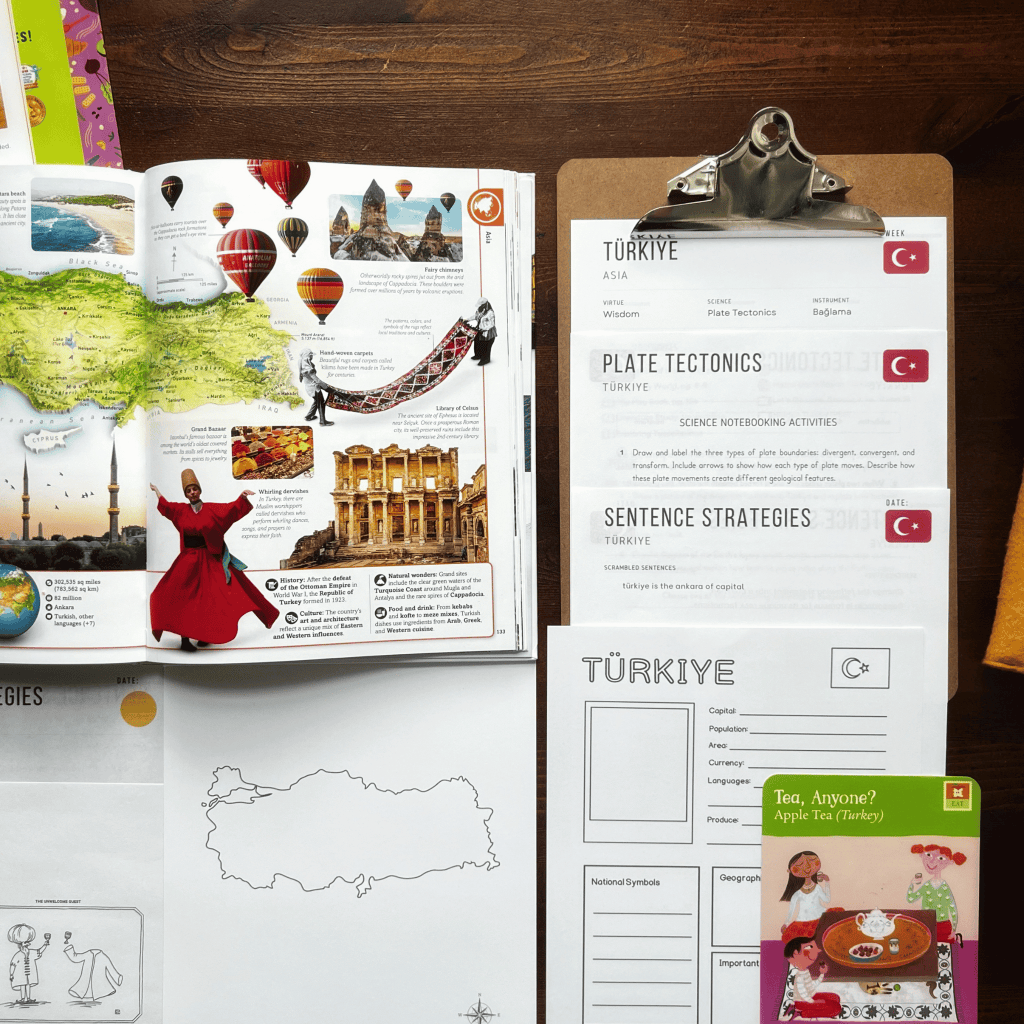 Turkey Unit Study, part of the Global Explorers Club's literature-based geography curriculum with cultural activities for kids, including The Writing Revolution resources, Circle Round folk tales, mapwork and notebooking, and more