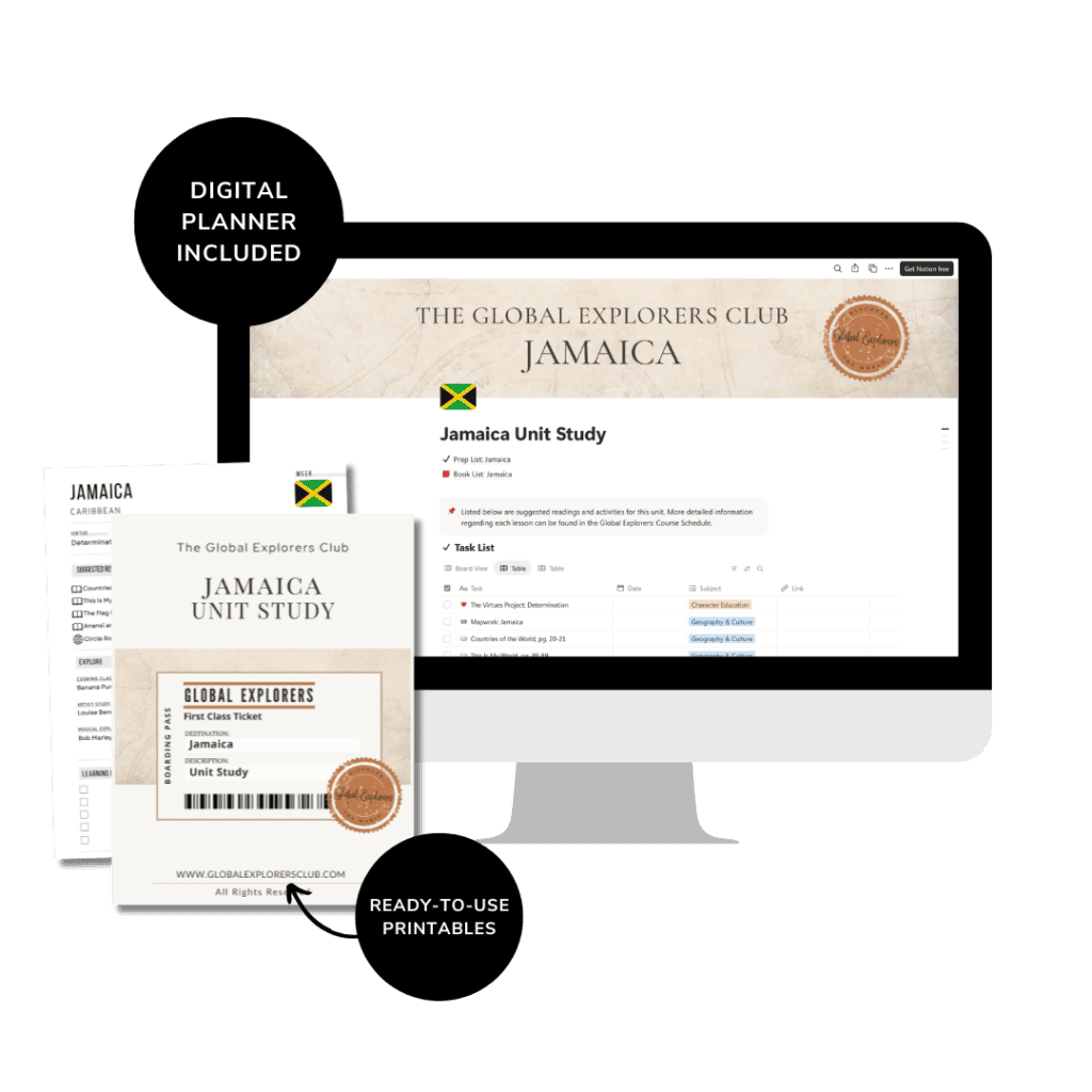 Global Explorers Club: Jamaica Unit Study - Notion planner and PDF lesson plans for geography curriculum