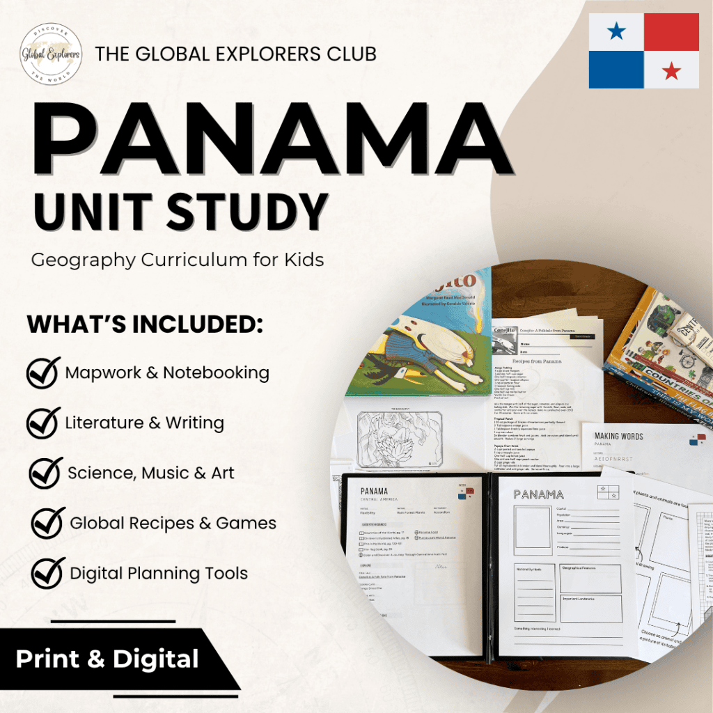 Literature-based Panama unit study, part of the Global Explorers Club's homeschool geography curriculum featuring hands-on cultural activities for kids