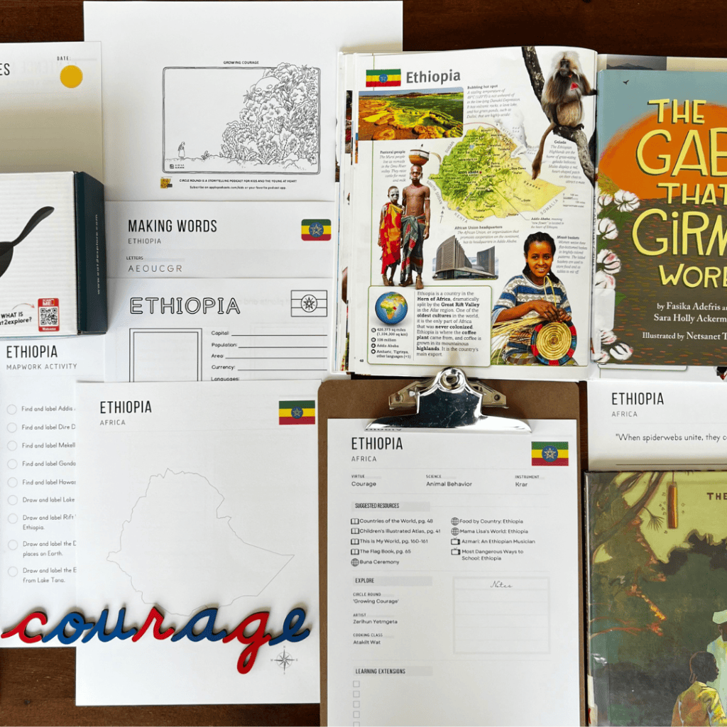 Ethiopia unit study, part of the Global Explorers Club's literature-based homeschool geography curriculum featuring hands-on cultural activities for kids