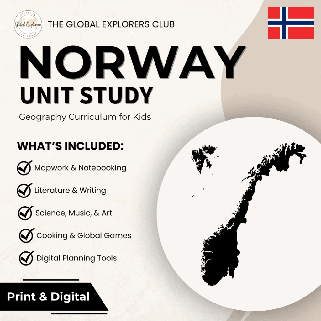 Norway unit study, a literature-based geography curriculum featuring hands-on cultural activities for kids