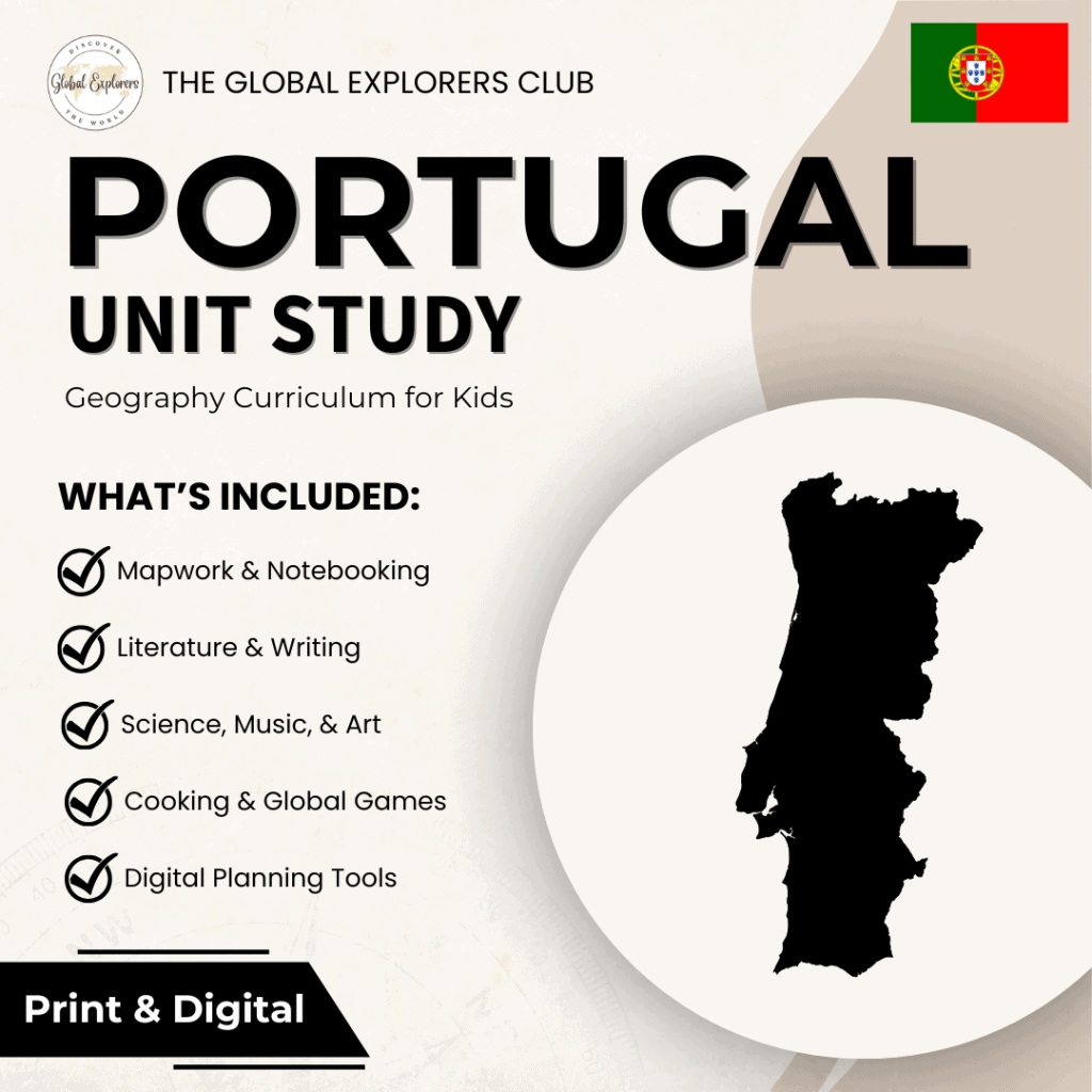 Portugal unit study, a literature-based geography curriculum featuring hands-on cultural activities for kids
