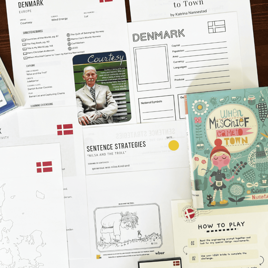 Denmark Unit Study, part of the Global Explorers Club's literature-based world geography curriculum, featuring hands-on cultural activities for kids