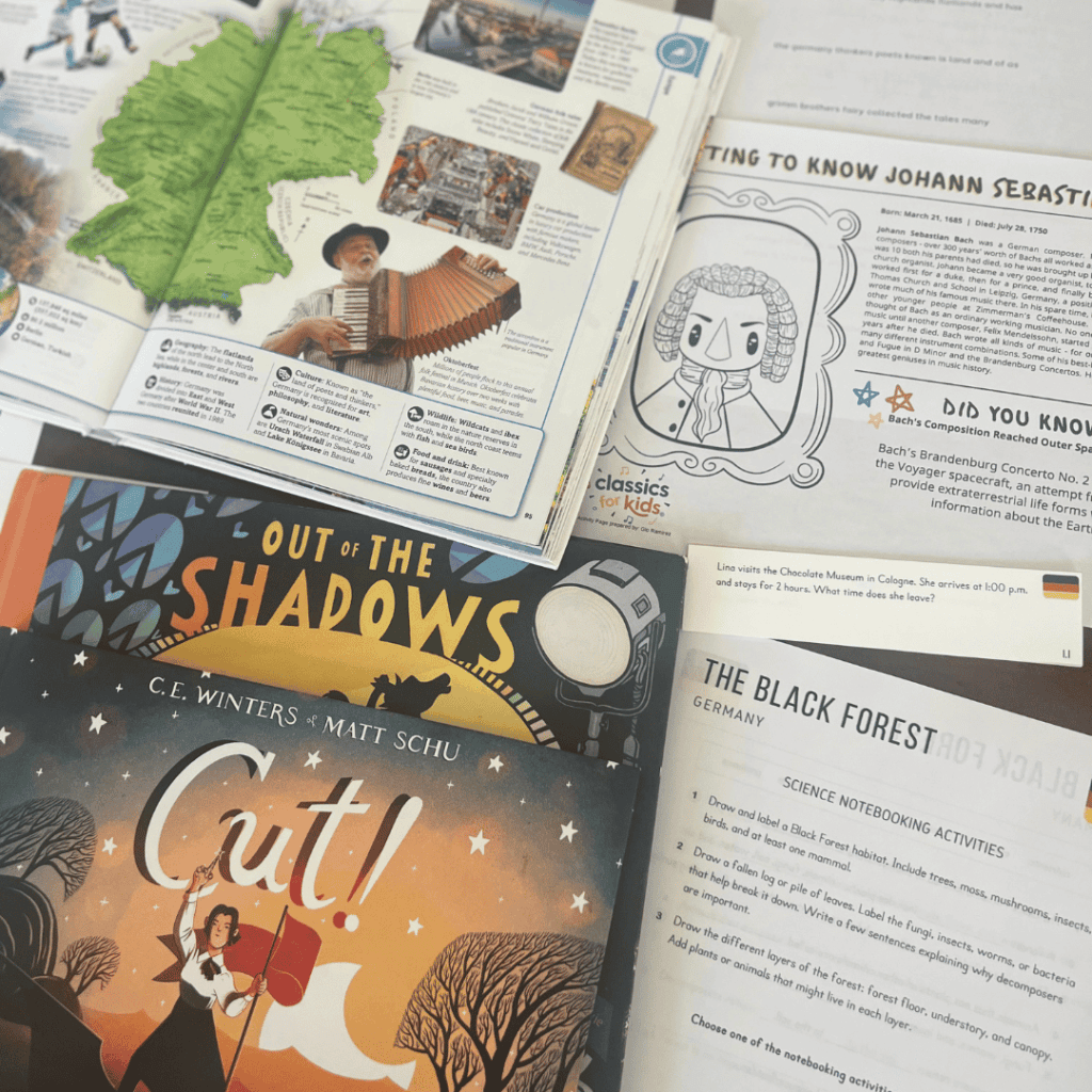Germany unit study, part of the Global Explorers Club's literature-based homeschool geography curriculum filled with books, mapwork, art, music, science, and hands-on cultural activities for kids.