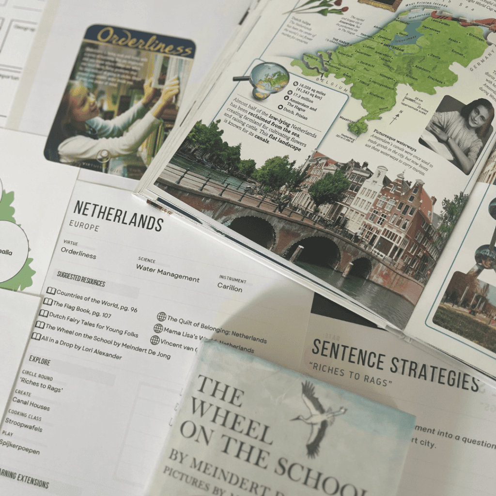Netherlands unit study, part of the Global Explorers Club's literature-based homeschool geography curriculum filled with books, mapwork, art, music, science, and hands-on cultural activities for kids.