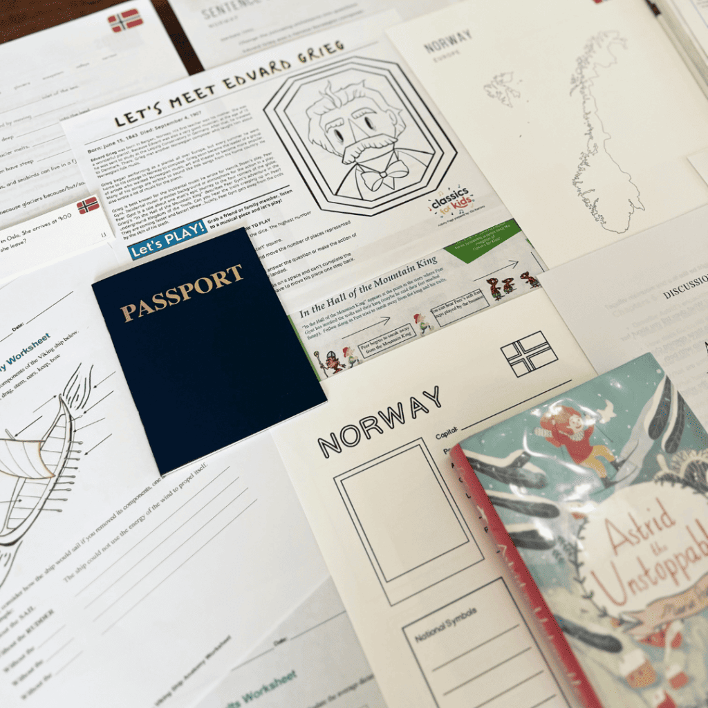 Norway Unit Study, part of the Global Explorers Club's literature-based world geography curriculum, featuring hands-on cultural activities for kids
