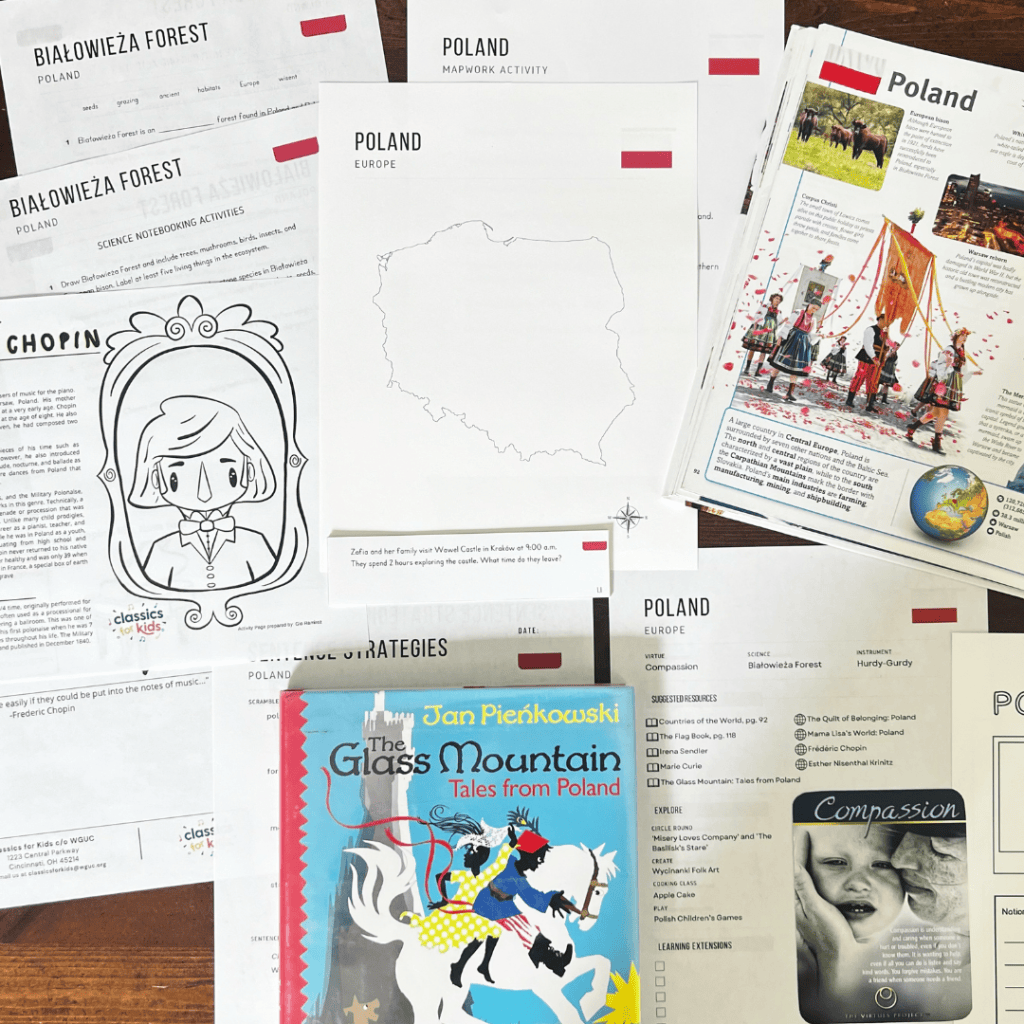 Poland Unit Study, part of the Global Explorers Club's literature-based world geography curriculum, featuring hands-on cultural activities for kids