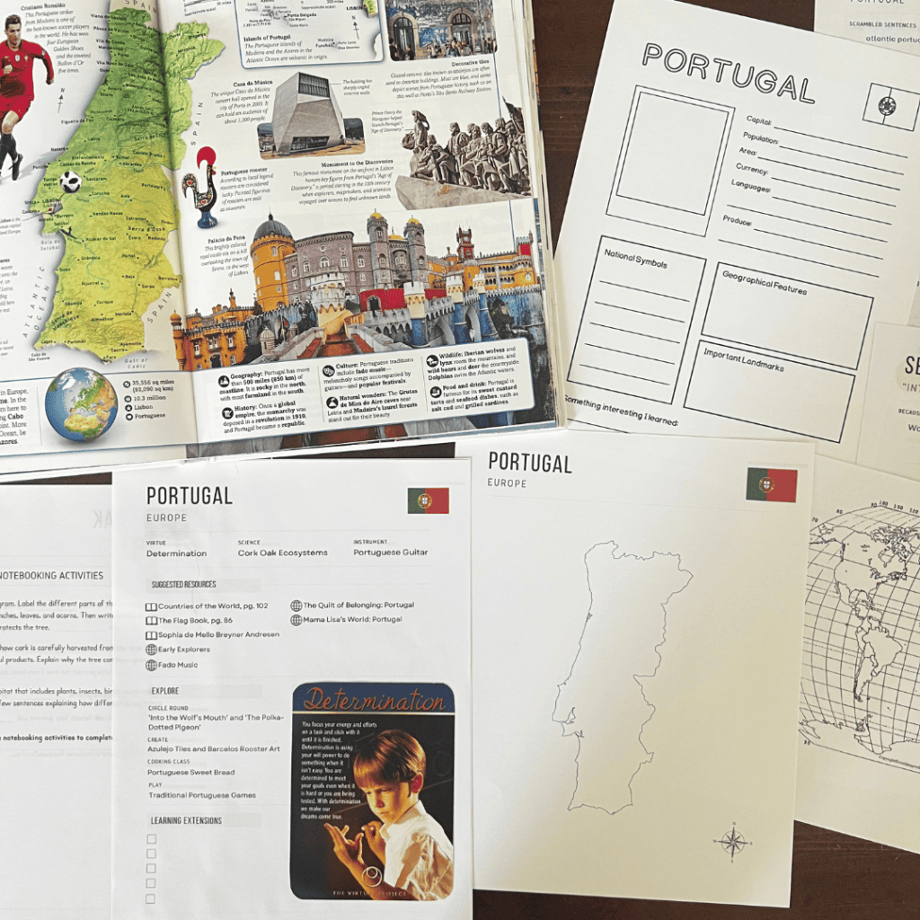 Portugal unit study, part of the Global Explorers Club's literature-based homeschool geography curriculum filled with books, mapwork, art, music, science, and hands-on cultural activities for kids.