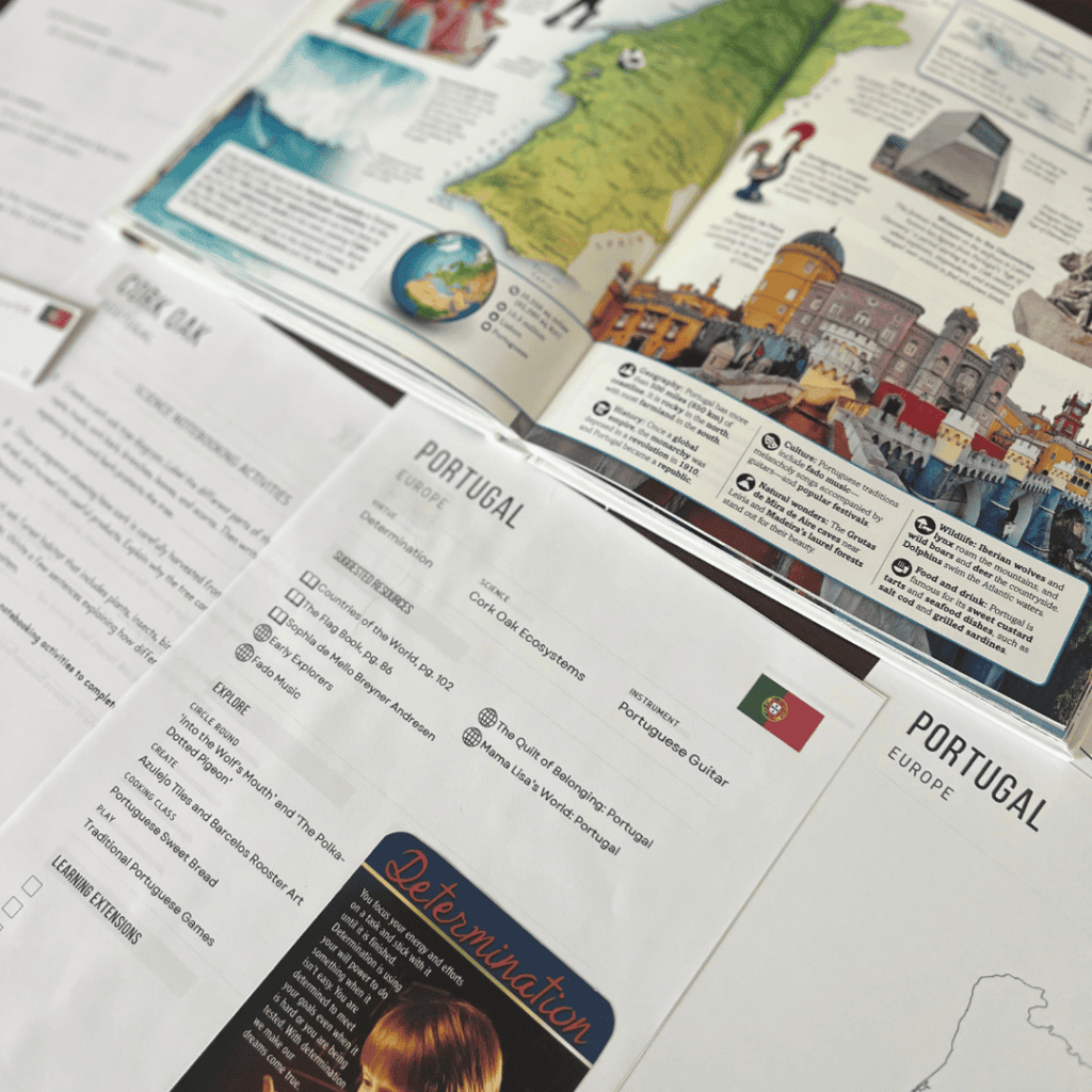 Portugal unit study, part of the Global Explorers Club's literature-based homeschool geography curriculum filled with books, mapwork, art, music, science, and hands-on cultural activities for kids.
