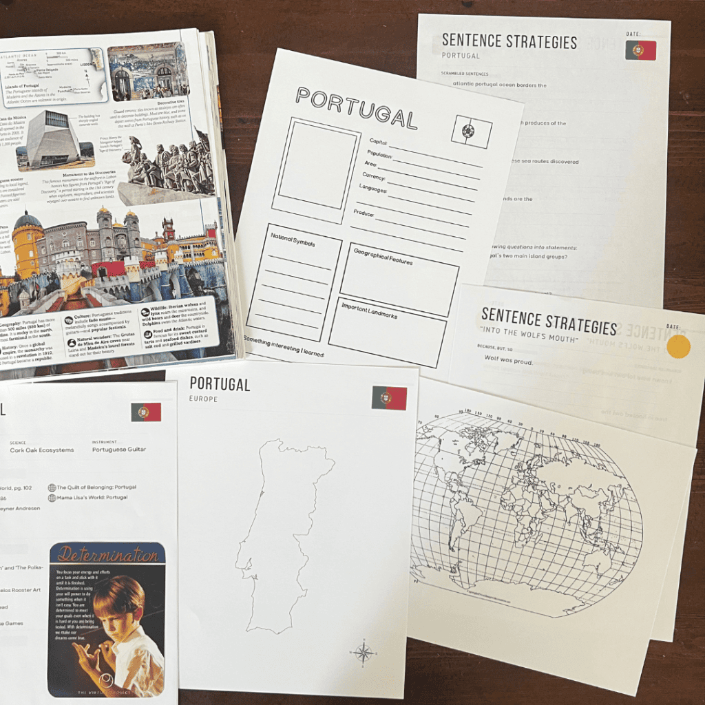 Portugal unit study, part of the Global Explorers Club's literature-based homeschool geography curriculum filled with books, mapwork, art, music, science, and hands-on cultural activities for kids.