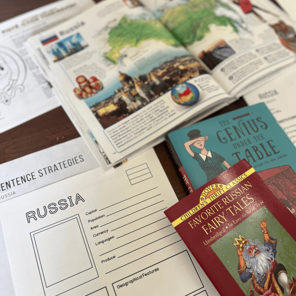Russia Unit Study, part of the Global Explorers Club's literature-based world geography curriculum, featuring hands-on cultural activities for kids