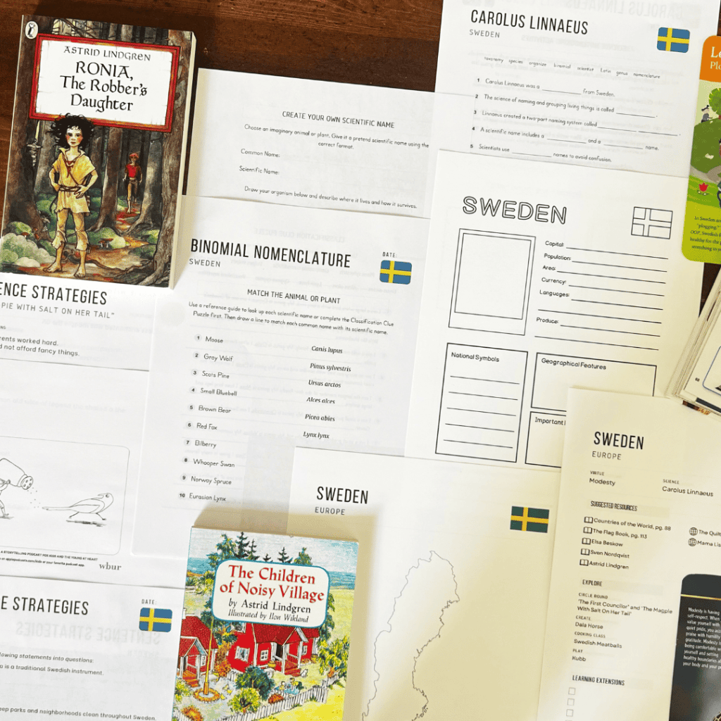 Sweden Unit Study, part of the Global Explorers Club's literature-based world geography curriculum, featuring hands-on cultural activities for kids