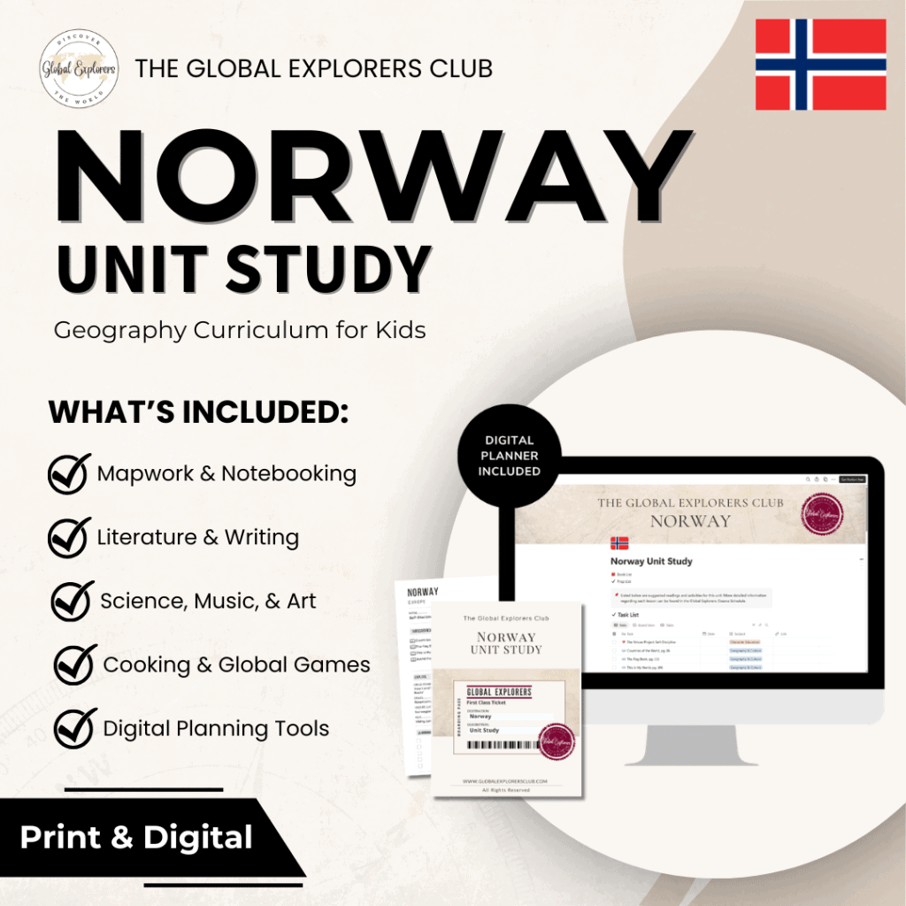 Norway unit study, a literature-based geography curriculum featuring hands-on cultural activities for kids