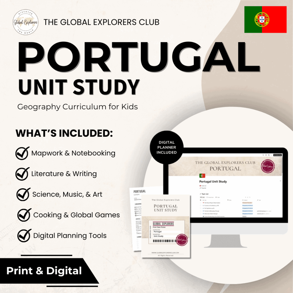 Portugal unit study, a literature-based geography curriculum featuring hands-on cultural activities for kids