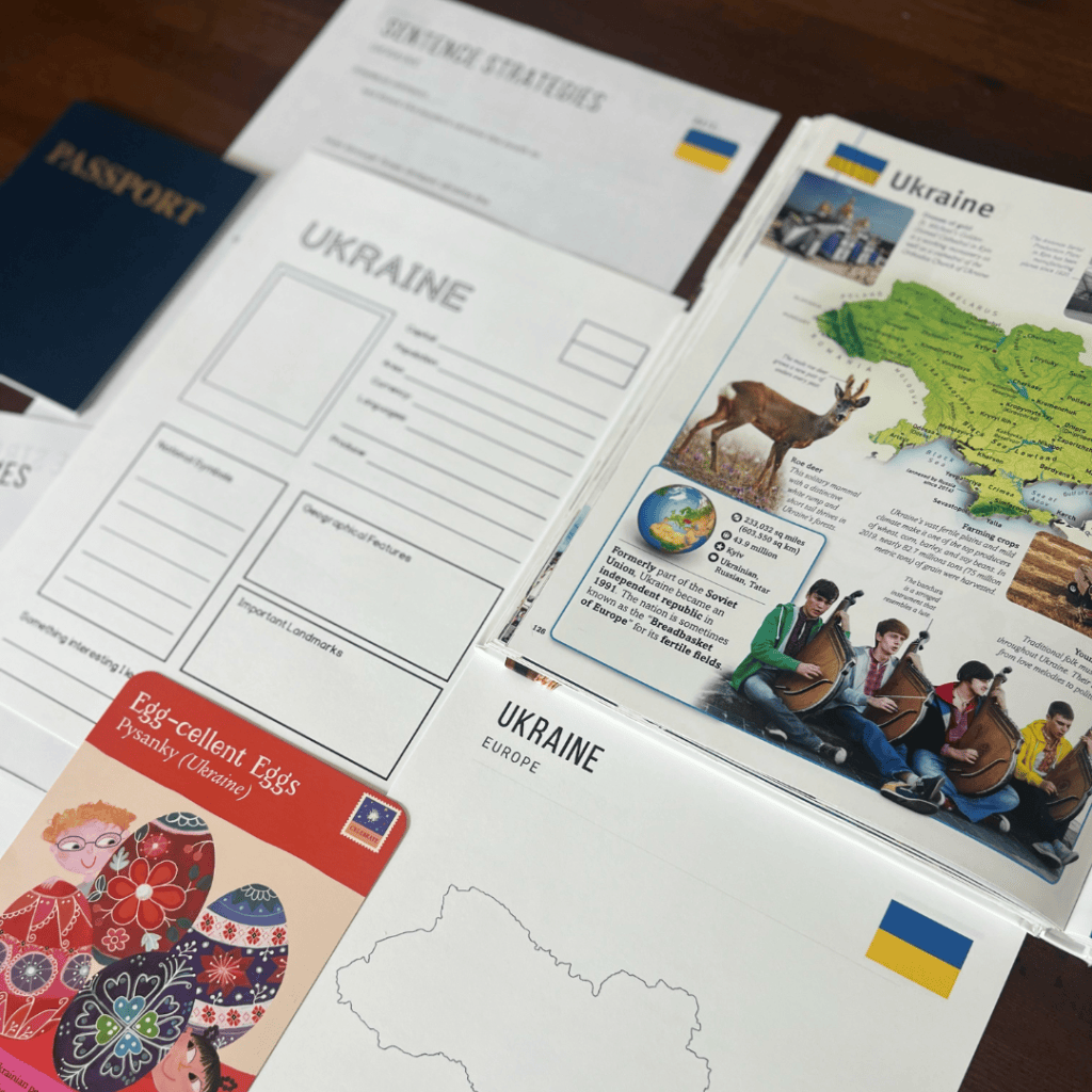 Ukraine Unit Study, part of the Global Explorers Club's literature-based world geography curriculum, featuring hands-on cultural activities for kids