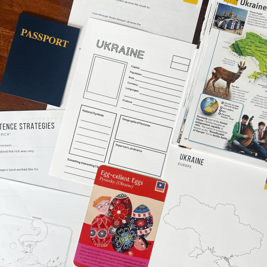 Ukraine Unit Study, part of the Global Explorers Club's literature-based world geography curriculum, featuring hands-on cultural activities for kids